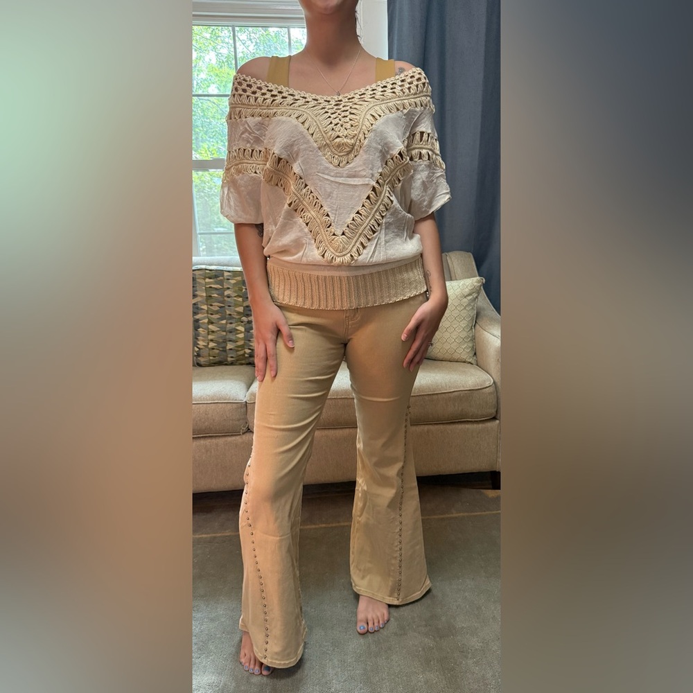 NEw Miss Kelly Elegant Cream Crochet Women's Top S M L - Picture 5 of 5